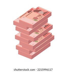 Malaysian Ringgit Vector Illustration. Malaysia money set bundle banknotes. Paper money 10 MYR. Flat style. Isolated on white background. Simple minimal design.