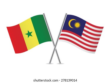 Malaysian and Senegalese flags. Vector illustration.