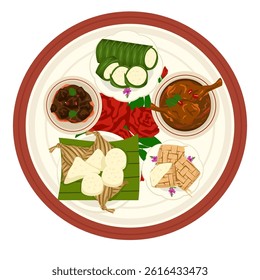 Malaysian traditional food on tray illustration 