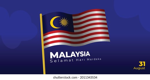 Malaysian Waving Flag vector illustration. Malaysian Text mean is Happy Independence Day. Good template for Malaysia National Day design.
