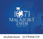 Malazgirt Zaferi Kutlu Olsun.
man riding horse on blue background translation: 1071 happy victory in malazgirt
