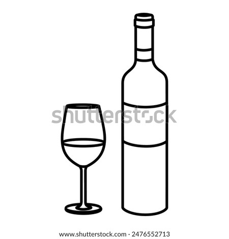 Malbec wine bottle and glasses, isolated on a background of transparency. Illustration of alcohol glass icon. Simple outline and design elements. Party of cabernet, merlot, red wine, and chardonnay