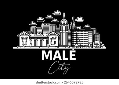 Malé, Maldives architecture line skyline illustration with shadows. Linear vector cityscape with famous landmarks, city sights, design icons.