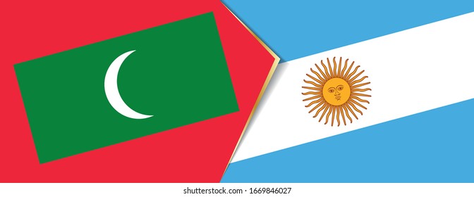 Maldives and Argentina flags, two vector flags symbol of relationship or confrontation.