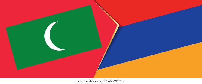 Maldives and Armenia flags, two vector flags symbol of relationship or confrontation.