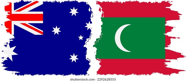 Maldives and Australia grunge flags connection, vector