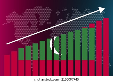Maldives bar chart graph, increasing values, country statistics concept, Maldives country flag on bar graph, upward rising arrow on data, news banner idea