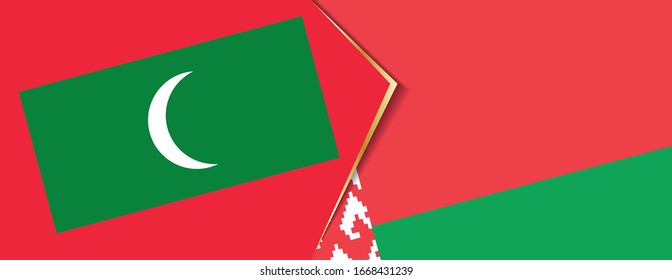 Maldives and Belarus flags, two vector flags symbol of relationship or confrontation.