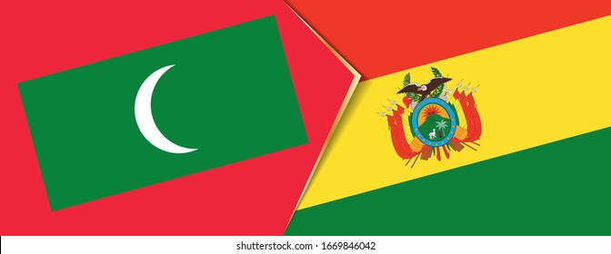Maldives and Bolivia flags, two vector flags symbol of relationship or confrontation.