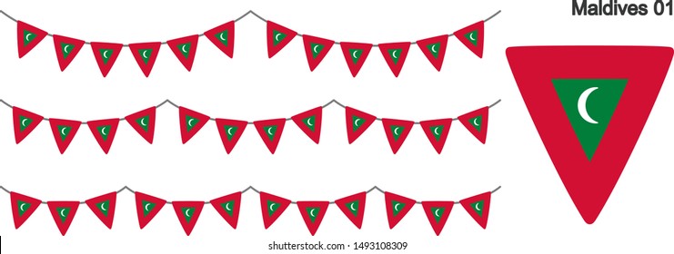 Maldives Bunting Flags Isolated on white Background. vector illustration.