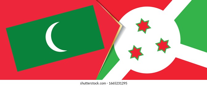 Malediven und Burundi-Flaggen, zwei Vektorillustrationen Flaggen Symbol für Beziehung oder Konfrontation.
