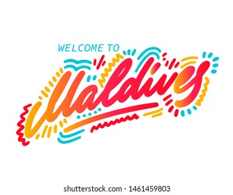 Maldives, calligraphy hand lettering. Vector