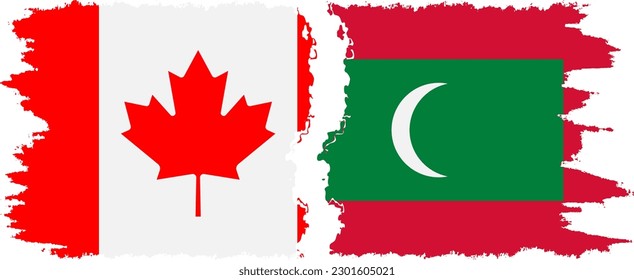 Maldives and Canada grunge flags connection, vector