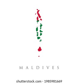 Maldives Landesflagge innerhalb der Karte Kontur Symbol Logo. Malediven detaillierte Karte mit Flagge des Landes. Country Flag Reise- und Tourismuskonzept