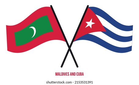 Maldives and Cuba Flags Crossed And Waving Flat Style. Official Proportion. Correct Colors.