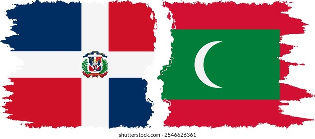 Maldives and Dominican Republic grunge flags connection, vector