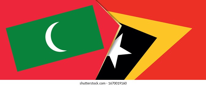 Maldivas y Timor Oriental banderas, dos vectoriales símbolo de relación o enfrentamiento.