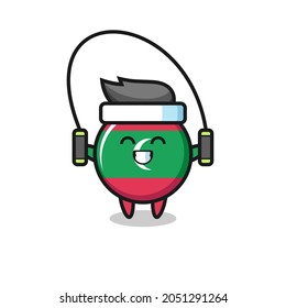 maldives flag badge character cartoon with skipping rope , cute design