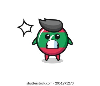 maldives flag badge character cartoon with shocked gesture , cute design