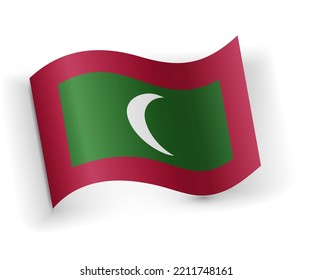 Maldives flag bended and lying on white background