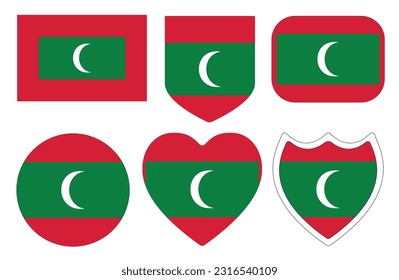 Maldives flag in design shape set. Flag of Maldives in design shape set. 