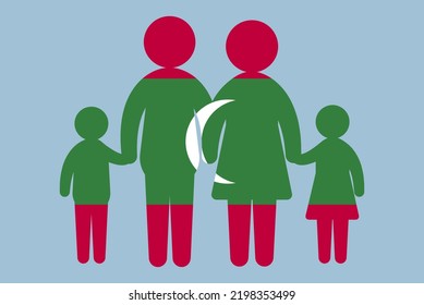 Maldives flag with family concept, vector element, parent and kids holding hands, immigrant idea, happy family with Maldives flag, flat design asset