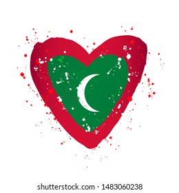 Maldives flag in the form of a big heart. Vector illustration on a white background. Brush strokes are drawn by hand. Independence Day Maldives.