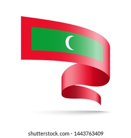 Maldives flag in the form of wave ribbon. Vector illustration on white background.