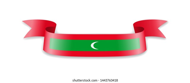 Maldives flag in the form of wave ribbon. Vector illustration.