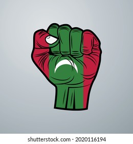 Maldives Flag with Hand Design isolated on white background. Vector illustration