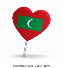 Maldives flag heart-shaped map pointer layout. Vector illustration.