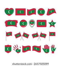 Maldivas ícone da bandeira conjunto vetor isolado em um fundo branco. Elemento gráfico de design de bandeira das Maldivas. Ícones da Bandeira das Maldivas em estilo simples. Coleção de símbolos das Maldivas