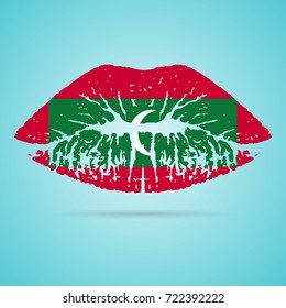 Maldives Flag Lipstick On The Lips Isolated On A White Background. Vector Illustration. Kiss Mark In Official Colors And Proportions. Independence Day