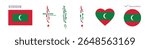 maldives flag and map set. maldives flag in official colors and proportions. independence day 16 december , map, circle and heart shaped maldives