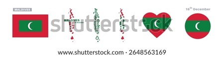 maldives flag and map set. maldives flag in official colors and proportions. independence day 16 december , map, circle and heart shaped maldives