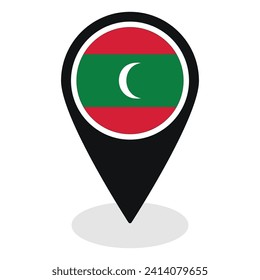 La bandera de las Maldivas en el icono de punto de referencia del mapa está aislada. Bandera de Maldivas