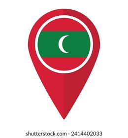 Maldives flag on map pinpoint icon isolated. Flag of Maldives