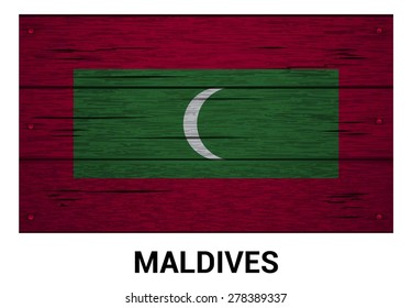 Maldives flag on wood texture background - vector illustration