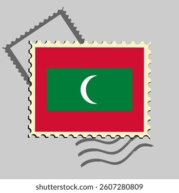 Maldives flag postage stamp. Isolated vector illustration on grey post stamp background