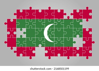 Maldives flag shape of jigsaw puzzle vector, puzzle map, Maldives flag for children and classroom, country logo asset, solve problem concept, flat design