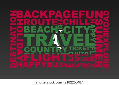 Maldives flag shape of travel keywords, travel concept, abroad vacation idea, simple flat design, Maldives flag mask on holiday words, tourism banner