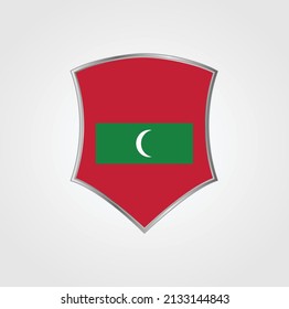 Maldives Flag with Shield Frame. National Flag