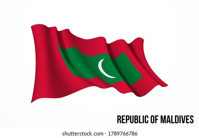 Maldives flag state symbol isolated on background national banner. Greeting card National Independence Day of the Republic of Maldives. Illustration banner with realistic state flag.