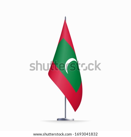 Maldives flag state symbol isolated on background national banner. Greeting card National Independence Day of the Republic of Maldives. Illustration banner with realistic state flag.