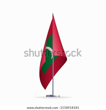Maldives flag state symbol isolated on background national banner. Greeting card National Independence Day of the Republic of Maldives. Illustration banner with realistic state flag.