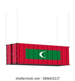 Maldives flag symbol on cargo containers hang by chain, the concept import and export business of country.