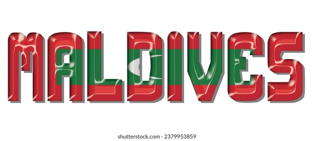 MALDIVES flag text font, 3D MALDIVES colorful background, MALDIVES flag vector illustration