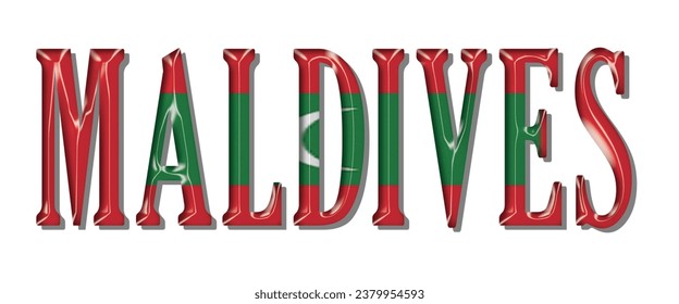 MALDIVES flag text font, 3D MALDIVES colorful background, MALDIVES flag vector illustration