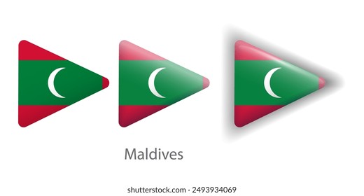 Maldives flag vector icons set in the shape of rounded triangle