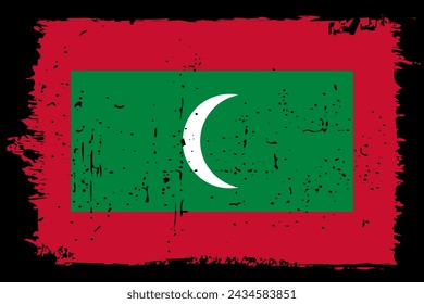 Maldives flag - vector flag with stylish scratch effect and black grunge frame.